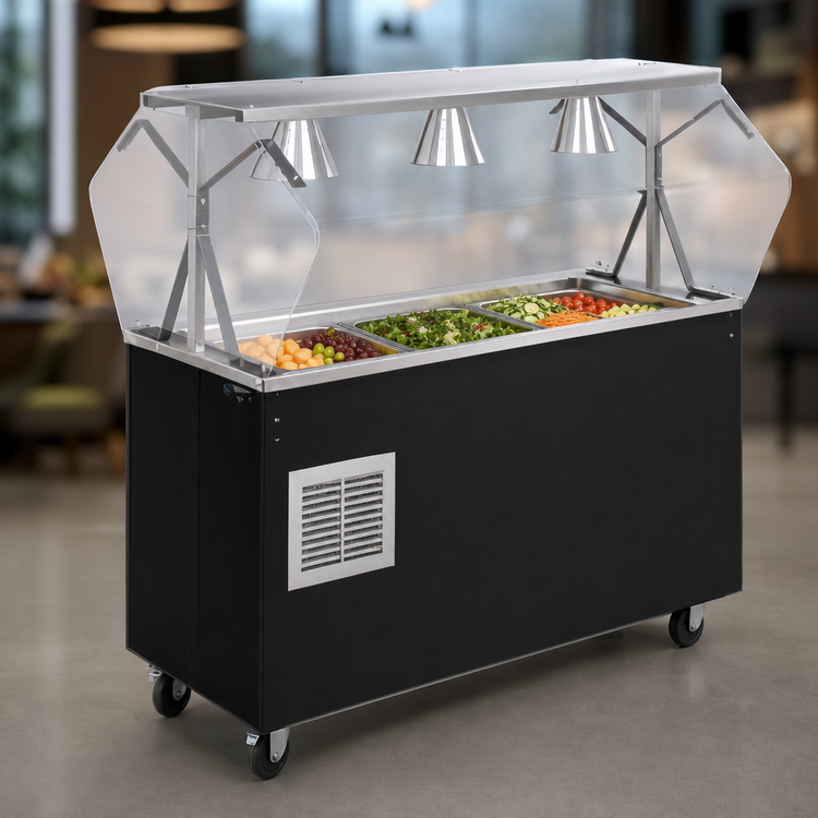 Product image #3 for Vollrath 2-Series Affordable Portable Refrigerated Cold Food Pan Buffet Station with Clear Acrylic Breath Guard, 3-Pan