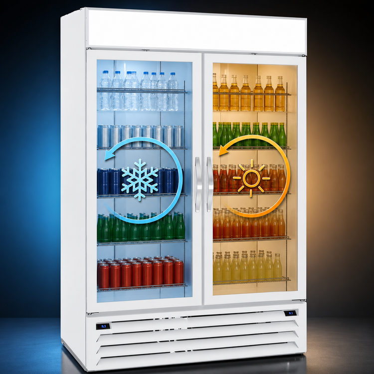 Product image #3 for Beverage-Air MarketMax Dual-Temp Two-Section Reach-In Glass Door Refrigerator Merchandiser