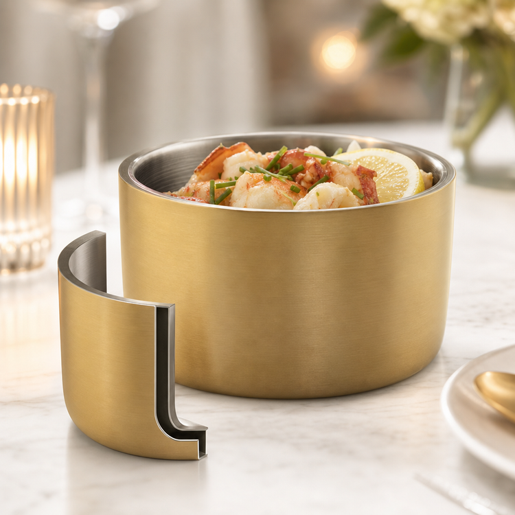 Product image #3 for American Metalcraft 17 oz. Round Double Wall Stainless Steel Serving Bowl, Satin Gold Finish