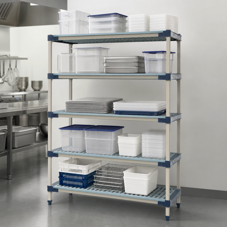 Product image #3 for MetroMax 4 5-Shelf Stationary Starter All-Polymer Shelving Unit, 60 x 24 x 74 Inches, Blue