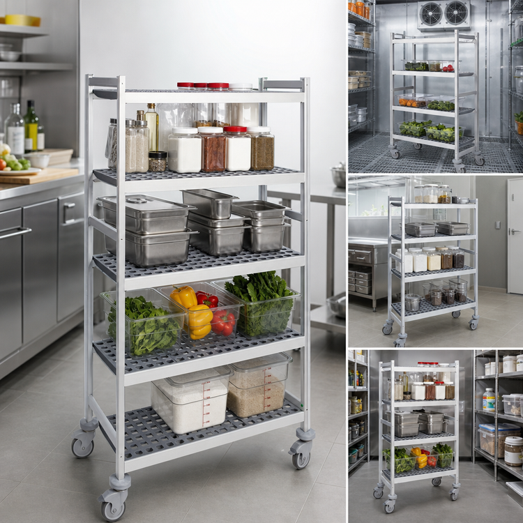 Product image #3 for Fermostock 4-Tier Mobile Shelving Unit with Removable Polymer Inserts, 31 x 18 x 71 Inches, Gray