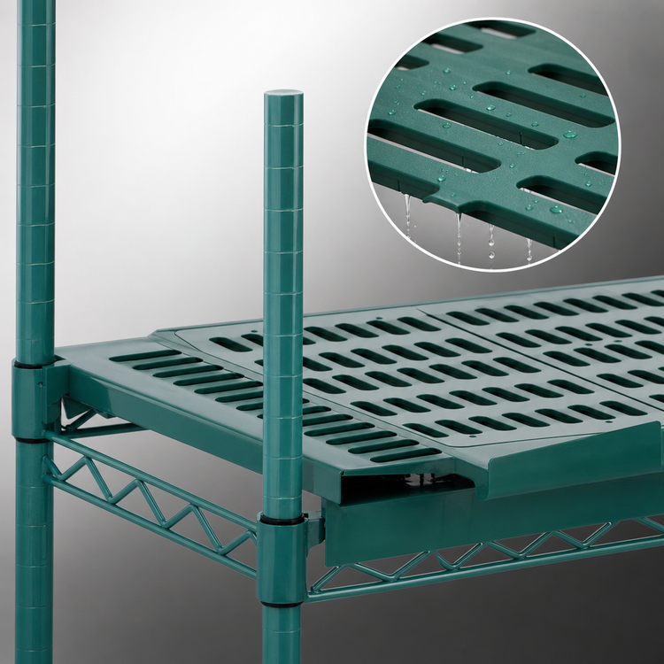 Product image #3 for QuadPlus 60 x 21 Inch Louvered Polymer Shelf Mat with QuadTruss Wire Frame, Green