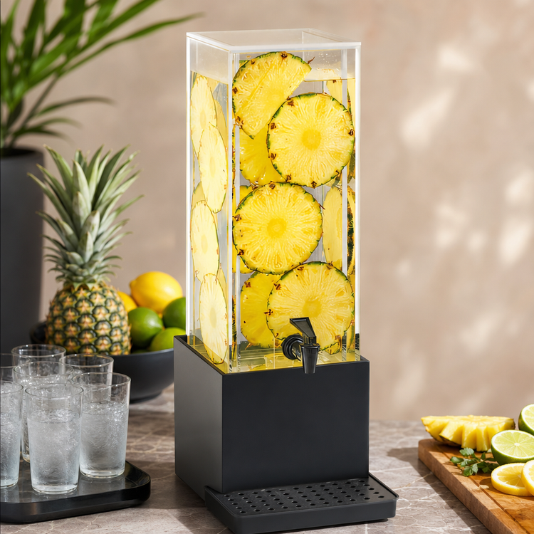 Product image #3 for Cal-Mil Midnight Bamboo 3-Gallon Square Beverage Dispenser with Drip Tray Base