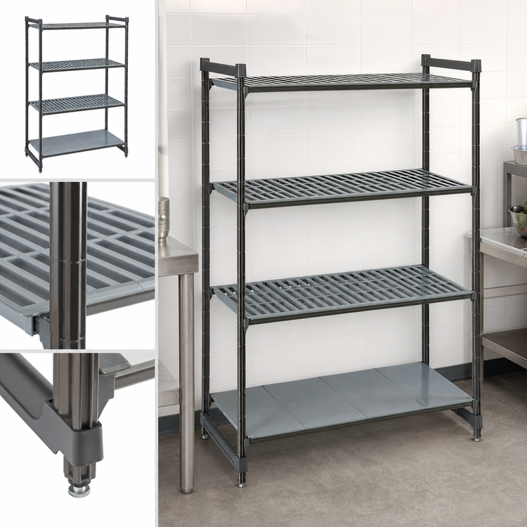 Product image #3 for Cambro Camshelving® Basics Plus 4-Tier Stationary Starter Unit, 21 x 42 x 64 Inches, Vented and Solid Shelves