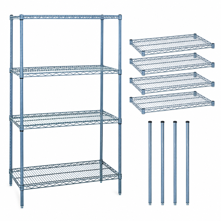 Product image #3 for Quantum 30-Inch W x 14-Inch D x 54-Inch H Stationary Wire Shelving Starter Kit with 4 Shelves and 4 Posts, Gray Epoxy Antimicrobial Finish