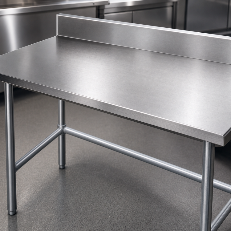 Product image #3 for Advance Tabco 144-Inch x 36-Inch 16-Gauge 430 Stainless Steel Work Table with 5-Inch Backsplash and Galvanized Base