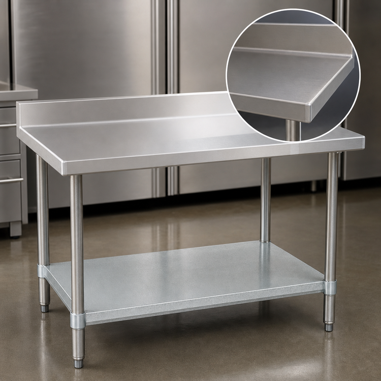 Product image #3 for Spec-Master Marine Series Stainless Steel Top Work Table with Backsplash and Galvanized Undershelf, 48 x 36 Inches