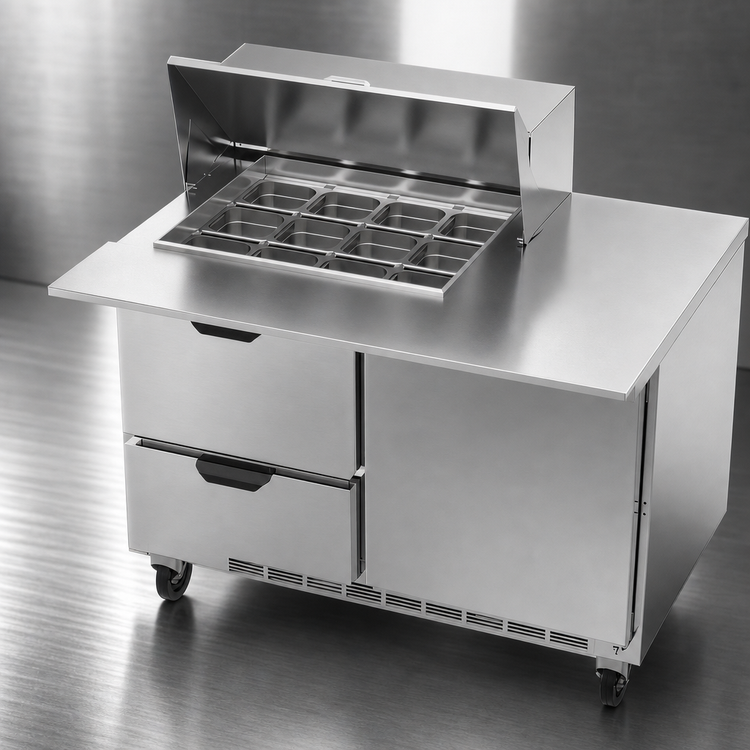 Product image #4 for Beverage-Air 48-Inch Mega Top Refrigerated Sandwich Prep Table with 2 Drawers, 1 Door, 12-Pan Top