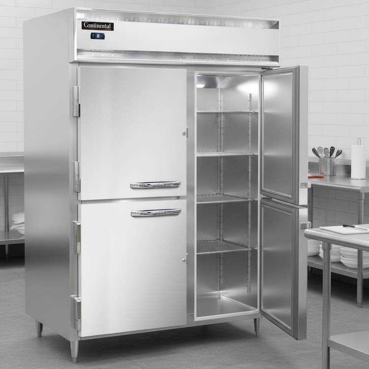 Product image #2 for Continental Refrigerator Designer Line 57"W Two-Section Shallow Depth Reach-In Freezer with Half-Height Solid Doors