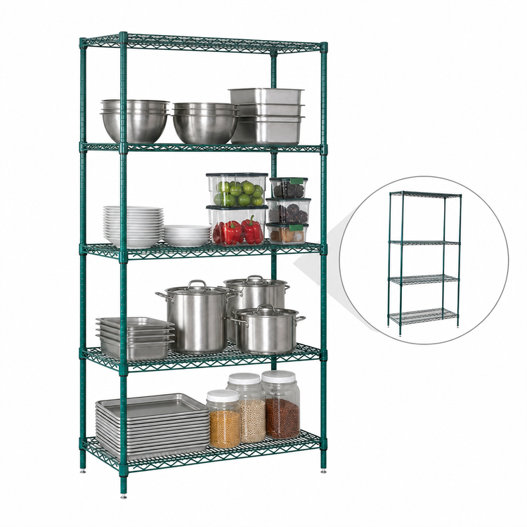 Product image #3 for Winco 24 x 48 x 72 Inch 4-Tier Stationary Epoxy Coated Green Wire Shelving Unit