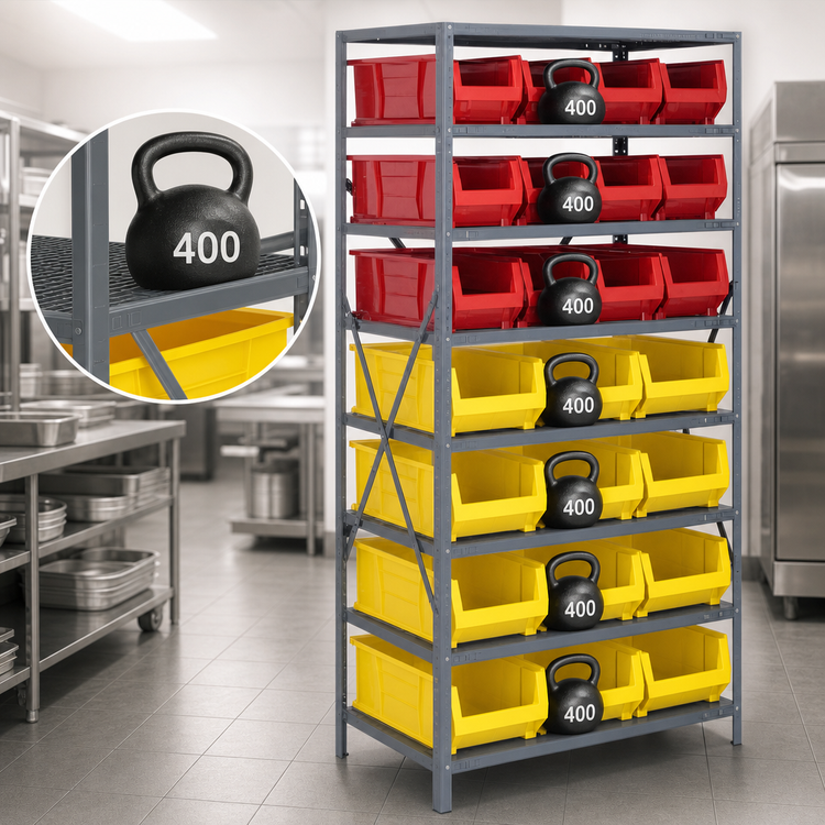 Product image #3 for Quantum Heavy-Duty Stationary Wire Shelving Unit with 8 Shelves and 24 Storage Bins, 24 x 36 x 75 Inches