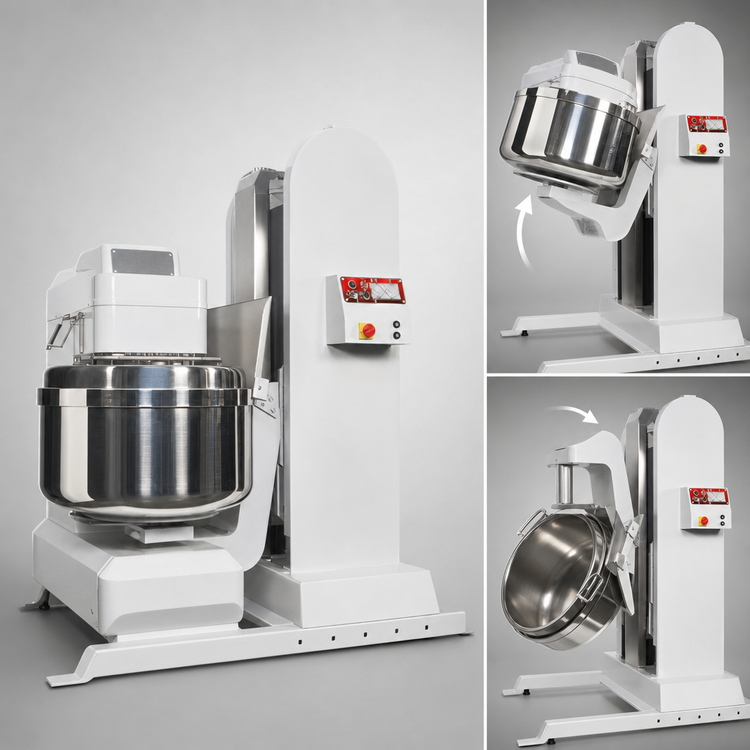Product image #3 for Univex Silverline SL120LB Floor Model Overturnable Spiral Mixer with Built-In Lifter, 265 lb. Dough Capacity, 2-Speed