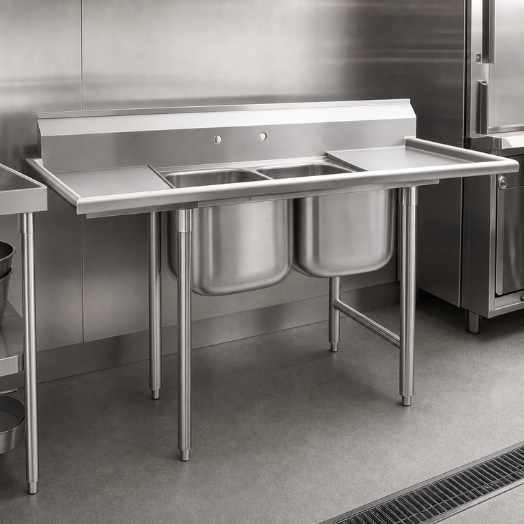 Product image #3 for Eagle Group 314 Series Two-Compartment 304 Stainless Steel Sink with Right Drainboard, 60-3/4 Inch W x 31-3/4 Inch D