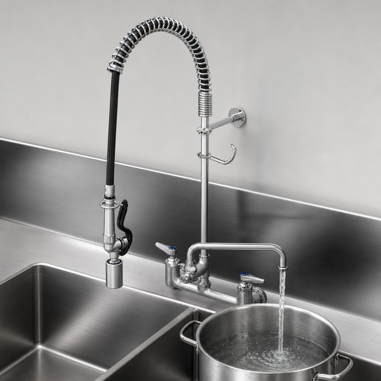 Product image #3 for T&S Brass EasyInstall Wall-Mount Pre-Rinse Unit with Add-On Faucet and 12-Inch Swing Nozzle