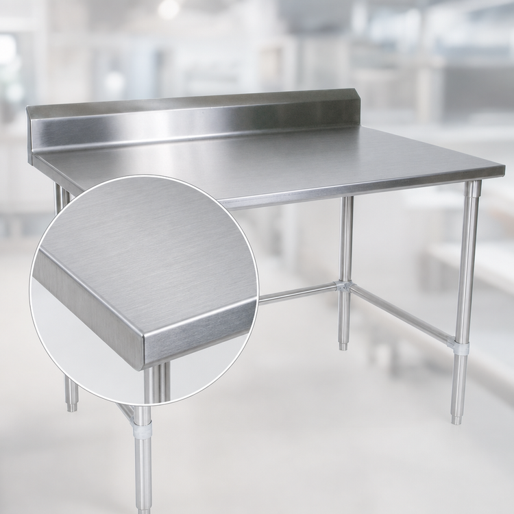 Product image #3 for John Boos Stallion 84-Inch x 36-Inch Stainless Steel Work Table with 5-Inch Backsplash and Safety Edge