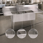 Thumbnail image #3 for John Boos E3S8-2030-14T24-X 3-Compartment Stainless Steel Sink with Left & Right Drainboards, 108-Inch, 14-Inch Deep Bowls, Galvanized Legs