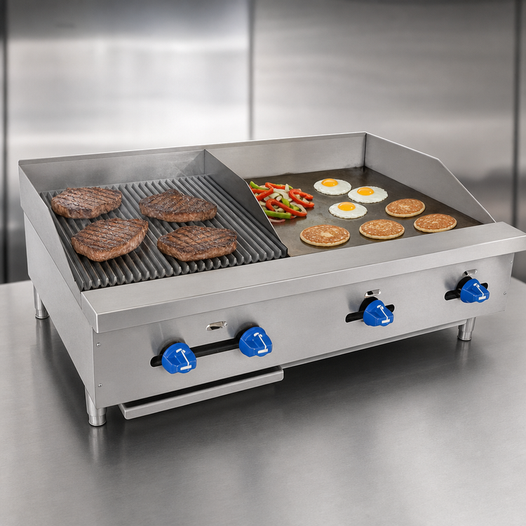 Product image #3 for Comstock-Castle 42-Inch Wide Countertop Gas Char-Broiler/Griddle Combination with 24-Inch Griddle and 18-Inch Broiler