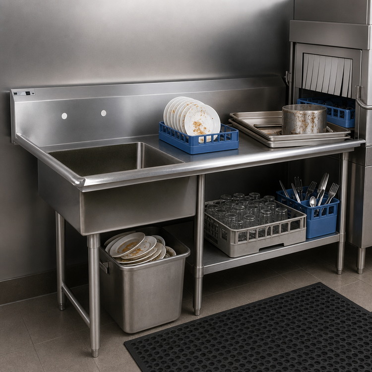 Product image #3 for John Boos Soiled Straight Undercounter Dish Table with Left Sink, 50 x 30 Inches