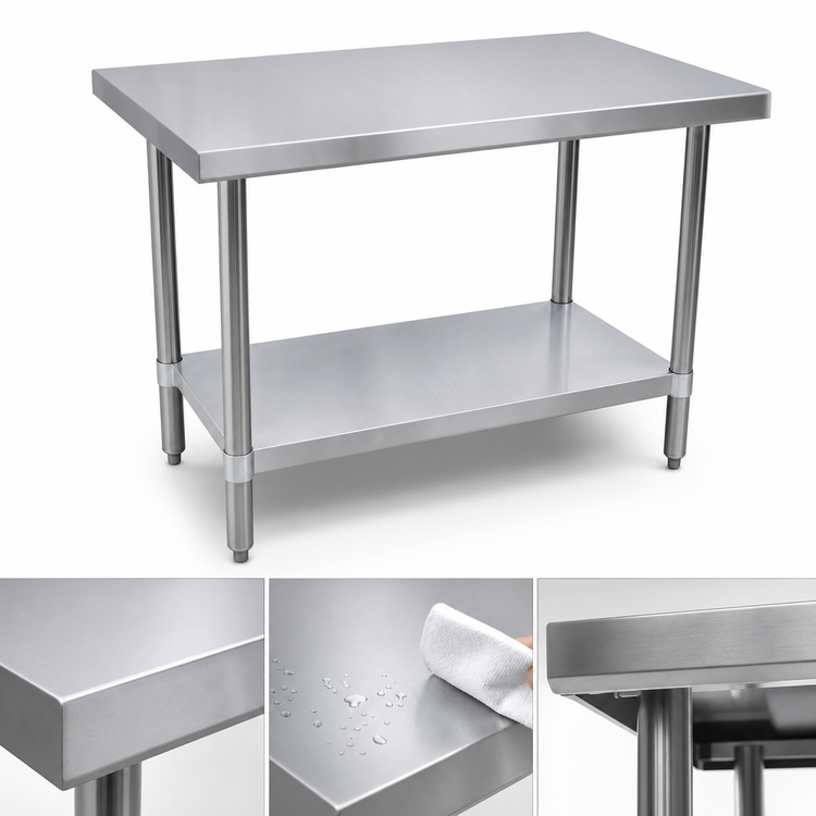 Product image #3 for BK Resources 72-Inch x 18-Inch 430 Stainless Steel Work Table with Galvanized Undershelf