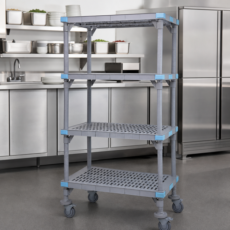 Product image #3 for Quantum Millenia Mobile Polymer Starter Shelving Unit with 4 Open Grid Shelves, 60W x 24D x 86H