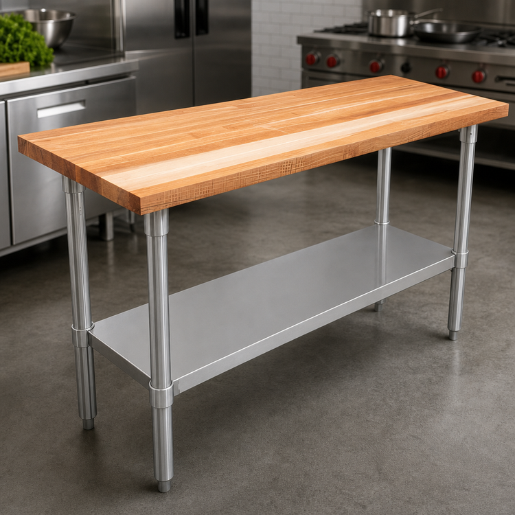 Product image #3 for John Boos JNS1836 36" x 18" Northern Hard Rock Maple Wood Top Work Table with Adjustable Undershelf