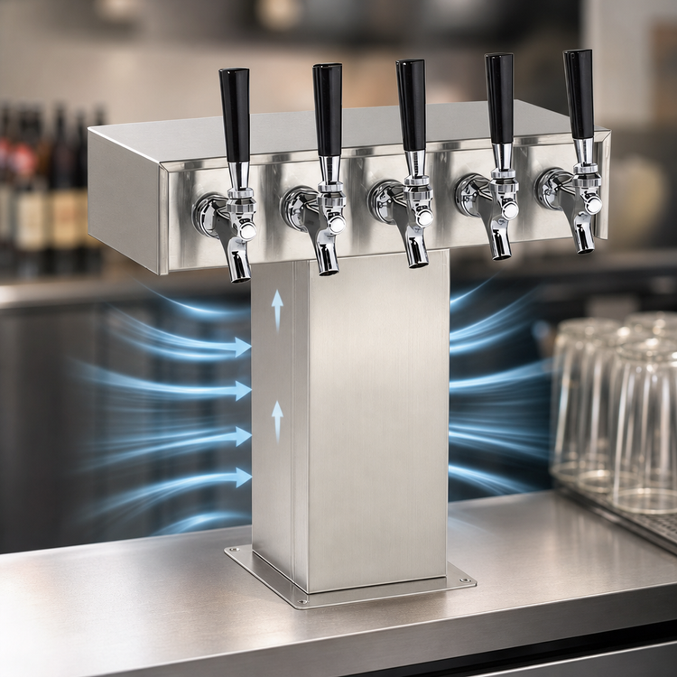 Product image #3 for Perlick 5-Faucet Air-Cooled Tee Draft Beer Tower, Standard Base, Stainless Steel Finish