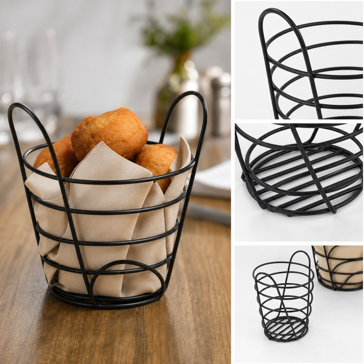 Product image #3 for American Metalcraft 7-Inch Round Black Wire Serving Basket with Loop Handles