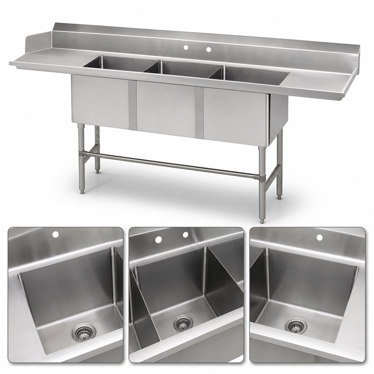 Product image #3 for Advance Tabco Special Value 83-Inch 3-Compartment Sink Dishtable with Right Drainboard