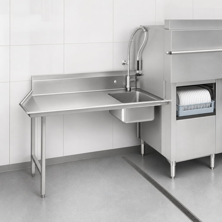 Product image #3 for Special Value Series Left-Attach Straight Soil Dishtable with Pre-Rinse Sink and 10-1/2 Inch Backsplash, 47 Inch, 16/304 Stainless Steel