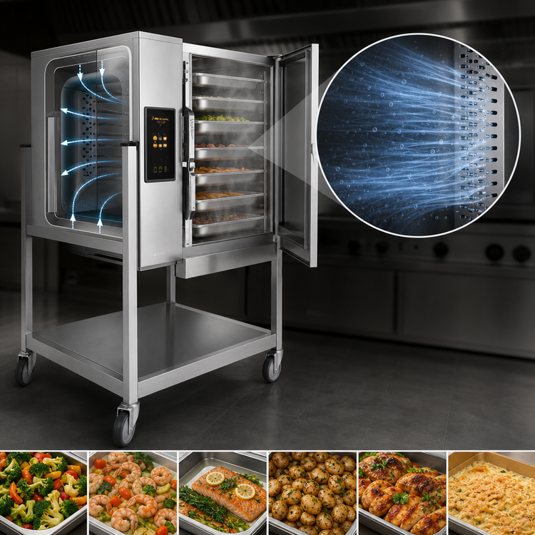 Product image #3 for AccuTemp Connected Evolution Boilerless Convection Steamer, Floor Model with Stand, 6-Pan Capacity, 440V 3-Phase