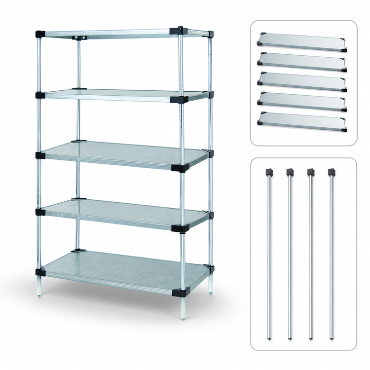 Product image #3 for Quantum 42"W x 18"D x 54"H Stationary Solid Shelving Starter Kit with 5 Solid Shelves