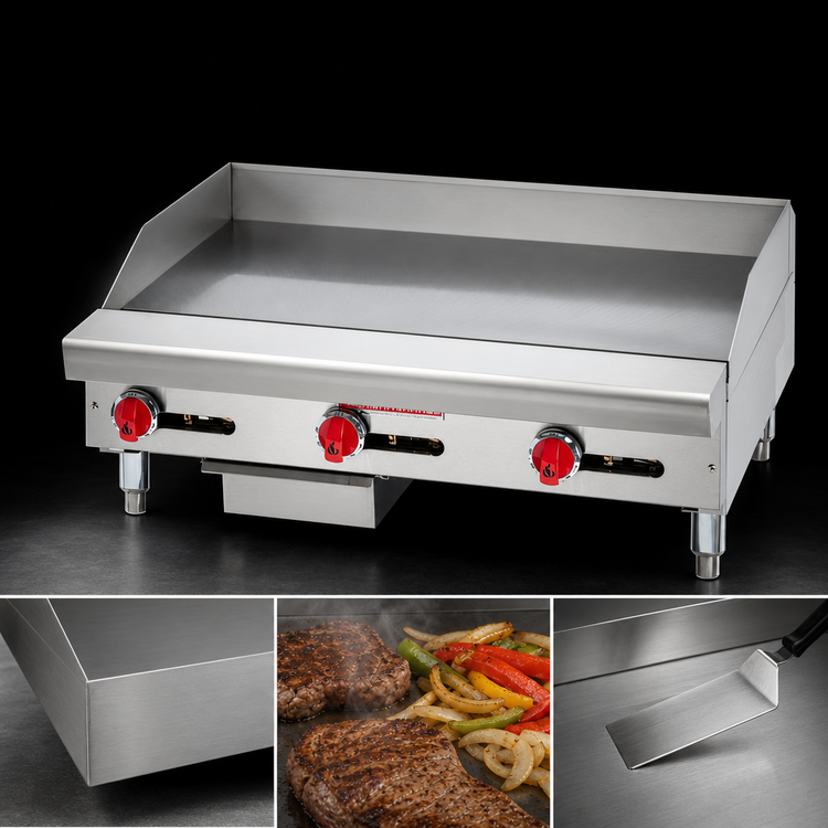 Product image #3 for American Range 60-Inch Thermostatic Countertop Gas Griddle, 150,000 BTU, 1-Inch Polished Steel Plate