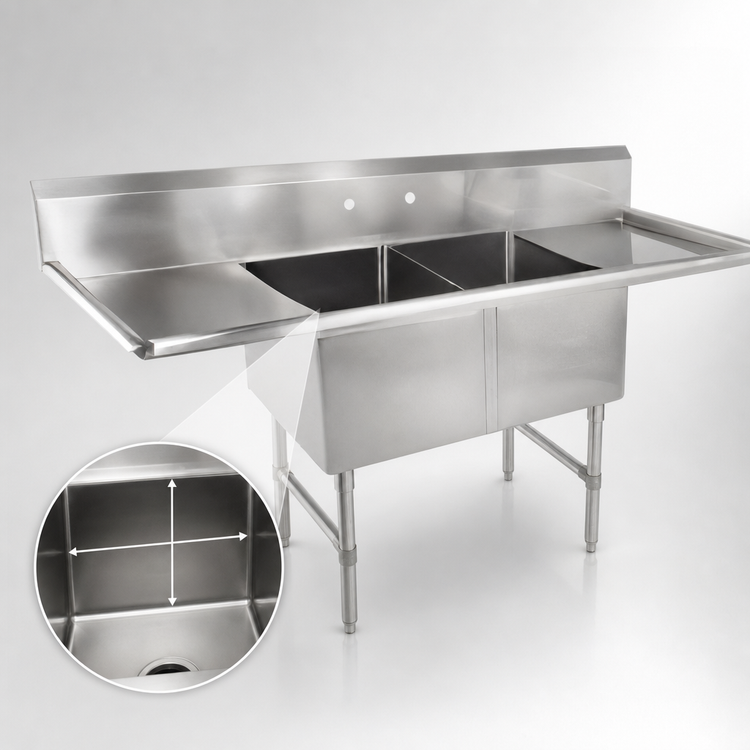 Product image #3 for John Boos B Series 2-Compartment Stainless Steel Sink with Left and Right Drainboards, 99-1/4 Inch Wide