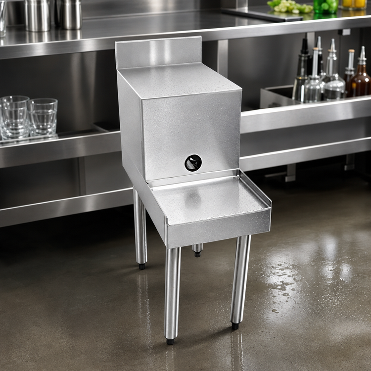 Product image #3 for CHOICE by Glastender Freestanding Stainless Steel Underbar Blender Station with Filler Board and Backsplash, 14 Inch Wide x 24 Inch Deep