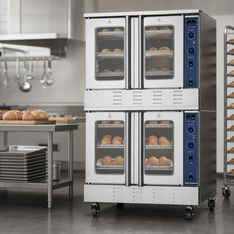 Product image #4 for KoolMore 38-Inch Double-Deck Standard-Size Liquid Propane Commercial Convection Oven with Dual Glass Doors and Casters