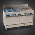 Thumbnail image #3 for Comstock-Castle 60-Inch Commercial Gas Range with 4 Open Burners, 24-Inch Raised Griddle, 12-Inch Char-Broiler, and 2 Standard Ovens