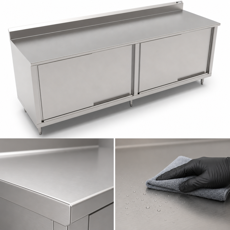 Product image #3 for John Boos 120-Inch x 30-Inch Stainless Steel Enclosed Work Table with Cabinet Base, Sliding Doors, and 5-Inch Backsplash