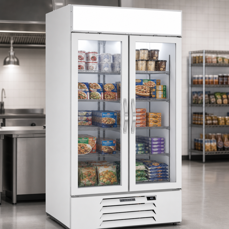 Product image #4 for Beverage-Air MarketMax Two-Section Reach-In Glass Door Freezer Merchandiser, White, Bottom-Mount, 35.08 Cu. Ft.