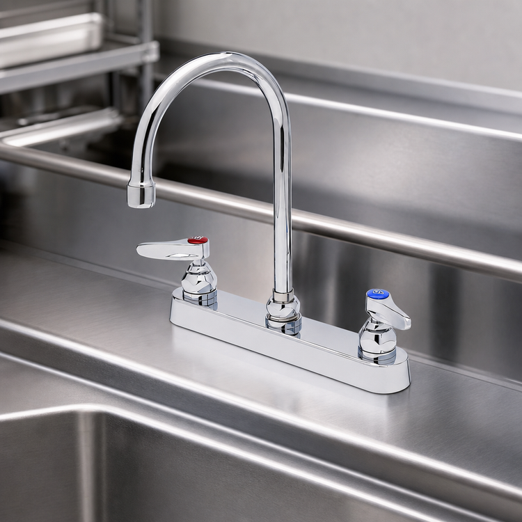 Product image #3 for T&S Brass Workboard Mixing Faucet with 6" Swivel Gooseneck Spout, 8" Centers, Deck Mount