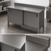 Thumbnail image #3 for John Boos Enclosed Work Table with Hinged Door Cabinet Base, 132 x 24 Inches, 14 Gauge 300 Series Stainless Steel Top, 5 Inch Backsplash