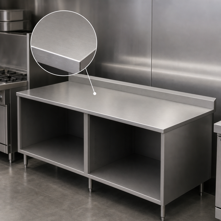 Product image #3 for BK Resources CSTR5-3696 96-Inch x 36-Inch Stainless Steel Chef Table with Open Front Cabinet Base and 5-Inch Backsplash
