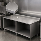 Thumbnail image #3 for BK Resources CSTR5-3696 96-Inch x 36-Inch Stainless Steel Chef Table with Open Front Cabinet Base, 14-Gauge Top and 5-Inch Backsplash