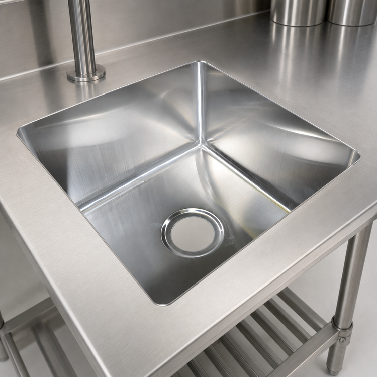 Product image #3 for John Boos 20 x 20 x 14 Inch Weld-In Undermount One-Compartment Stainless Steel Sink