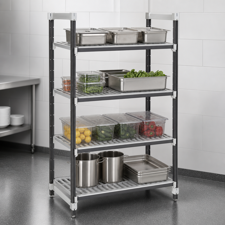 Product image #3 for Cambro Camshelving Elements XTRA 24"W x 48"L x 64"H 4-Tier Vented Stationary Starter Shelving Unit