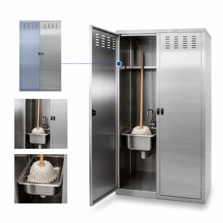 Product image #4 for John Boos 48 Inch Left-Hand Stainless Steel Janitor Cabinet with Mop Sink and Storage