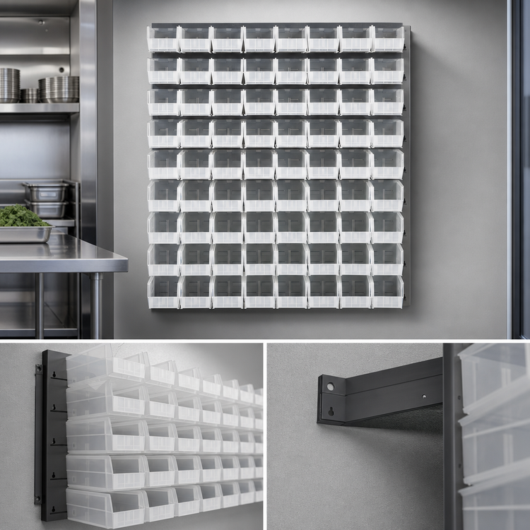 Product image #3 for Quantum Wall-Mounted Louvered Panel Starter Unit with 80 Clear Bins