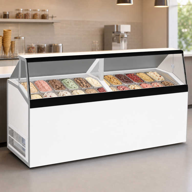 Product image #3 for Master-Bilt Low-Glass Ice Cream Dipping/Display Freezer with 16 Display Tubs and 12 Storage Tubs