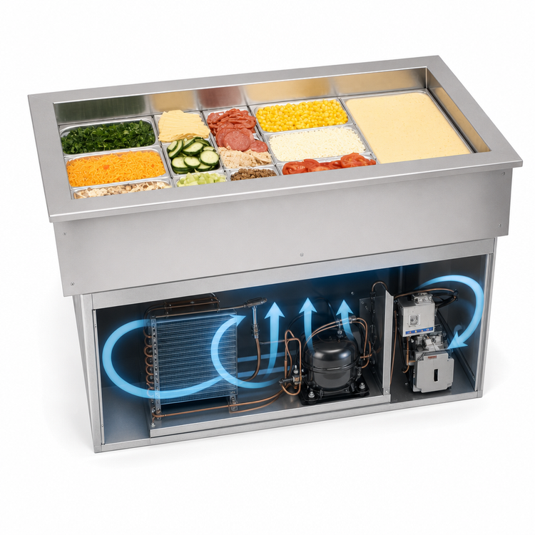 Product image #3 for Drop-In Self-Contained Refrigerated Cold Pan, 4 Full-Size Pans, 3-Inch Recessed