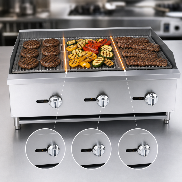 Product image #3 for Hurakan by Equip.me 36-Inch Countertop Gas Charbroiler with 3 Burners and Manual Controls