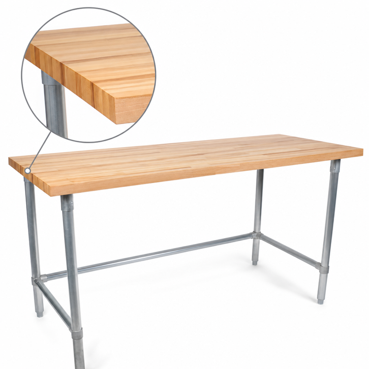 Product image #3 for John Boos HNB04 72" x 24" Wood Top Work Table with Galvanized Base